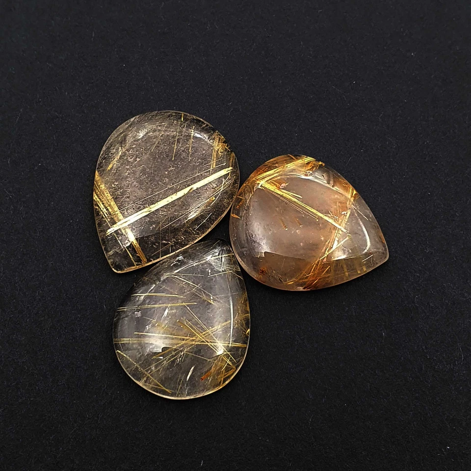 Natural Golden Rutile Quartz Pear Cabochon 21*26-23*29 MM 77 CT 3 Pcs - Image 2 of 4