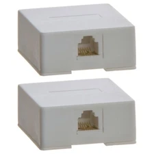 2x 1 Port Telephone Phone Surface Mount Box Wall Plate Jack RJ12 RJ11 6P6C White