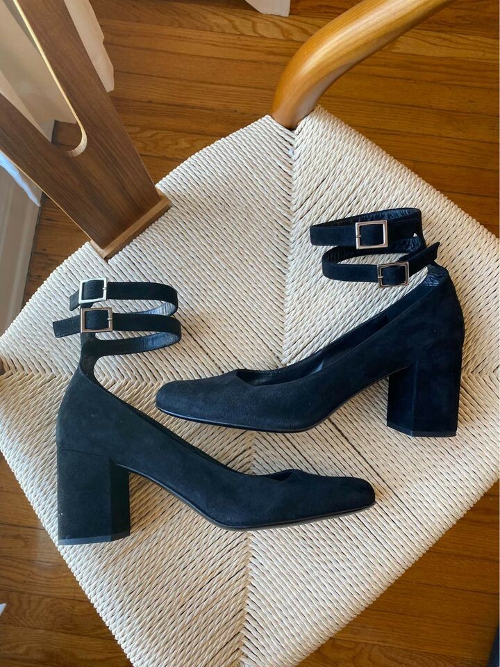 Saint Laurent YSL Babies Double Ankle Strap Block Heel Pumps
