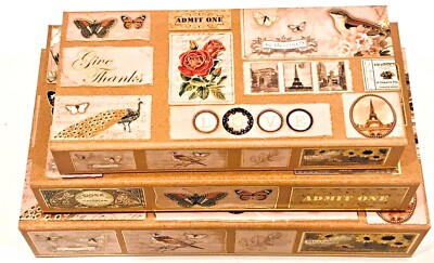 PUNCH STUDIO GOLD FOIL EMBELLISHED DECORATIVE NESTING BOXES SET OF 3 