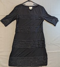 Vintage Donna Morgan Black Ruffle Knee Length Party Dress