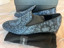 Deadstock Mens VERSACE Baroque Print Silk Loafers Black/Blue Size 8D US / 41 EU