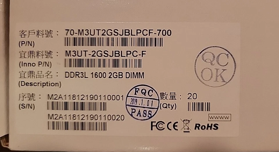 INNODISK 2GB DDR3L 1600MHz DIMM M3UT-2GSJBLPC-F (17 Lot) - Image 2 of 3