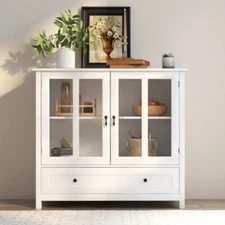 Buffet Storage Cabinet Sideboards with Double Glass Doors and Unique Bell Handle