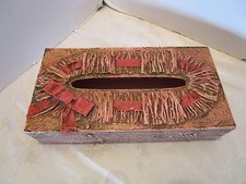 Vintage Hong-Horizon Paper Mache Vanity tissue box cover Pink Signed 1960's