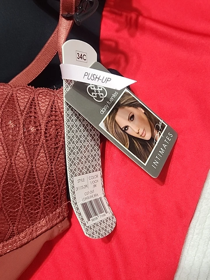 Sujetador Daisy Fuentes 2pk Long Line Soporte Extendido Push Up 34C Negro y Och Foto 2 de 4