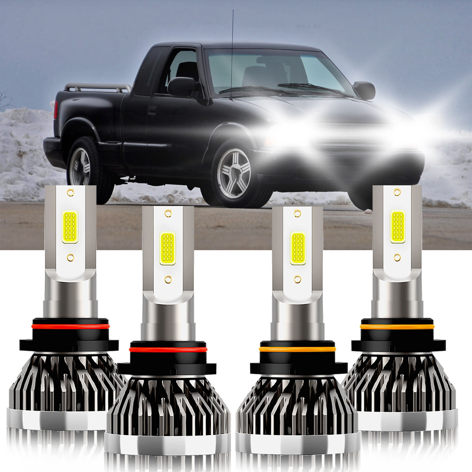 For GMC Sonoma 1994-2004 4x LED Headlight Bulbs 6000K High Low Beam 9005 9006