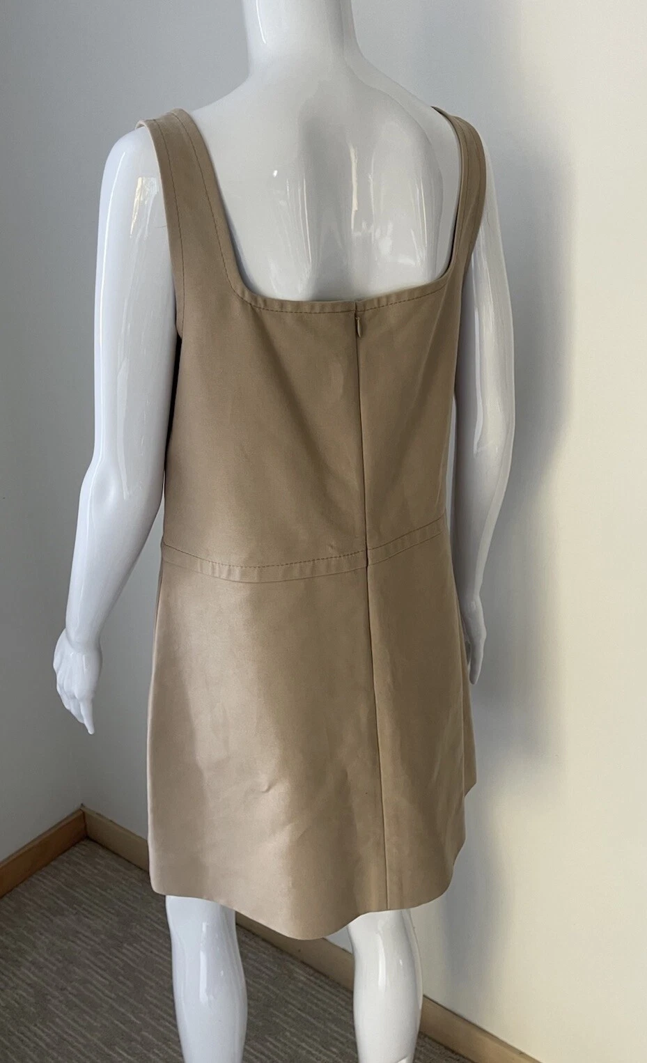 NUOVO abito a tubino Valentino kaki cotone scollo a scoop senza maniche 46 L 10
