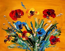 F.LOWERS  by M. Kazav   Abstract Modern Original Oil Painting   h89Dt