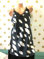 Victoria's Secret Satin Slip Night Gown Black White Lips Print Large NWT