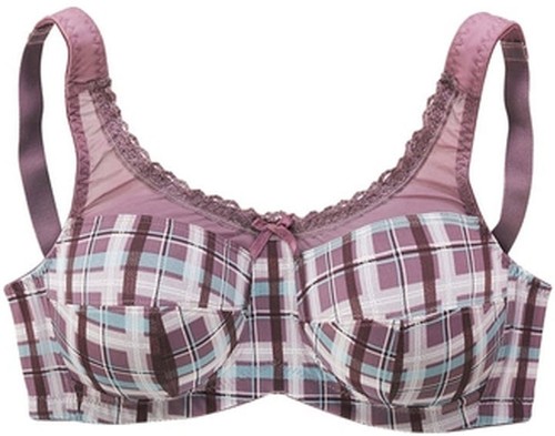 NEU: ENTLASTUNGS BH mit NETZTÜLL SPITZE 80 E NUANCE OHNE BÜGEL lila karo *163832