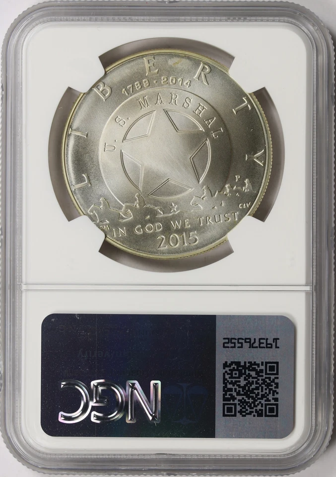 2015-P $1 U.S. Marshals Service Commemorative Silver Dollar NGC MS69 - Image 2 of 2