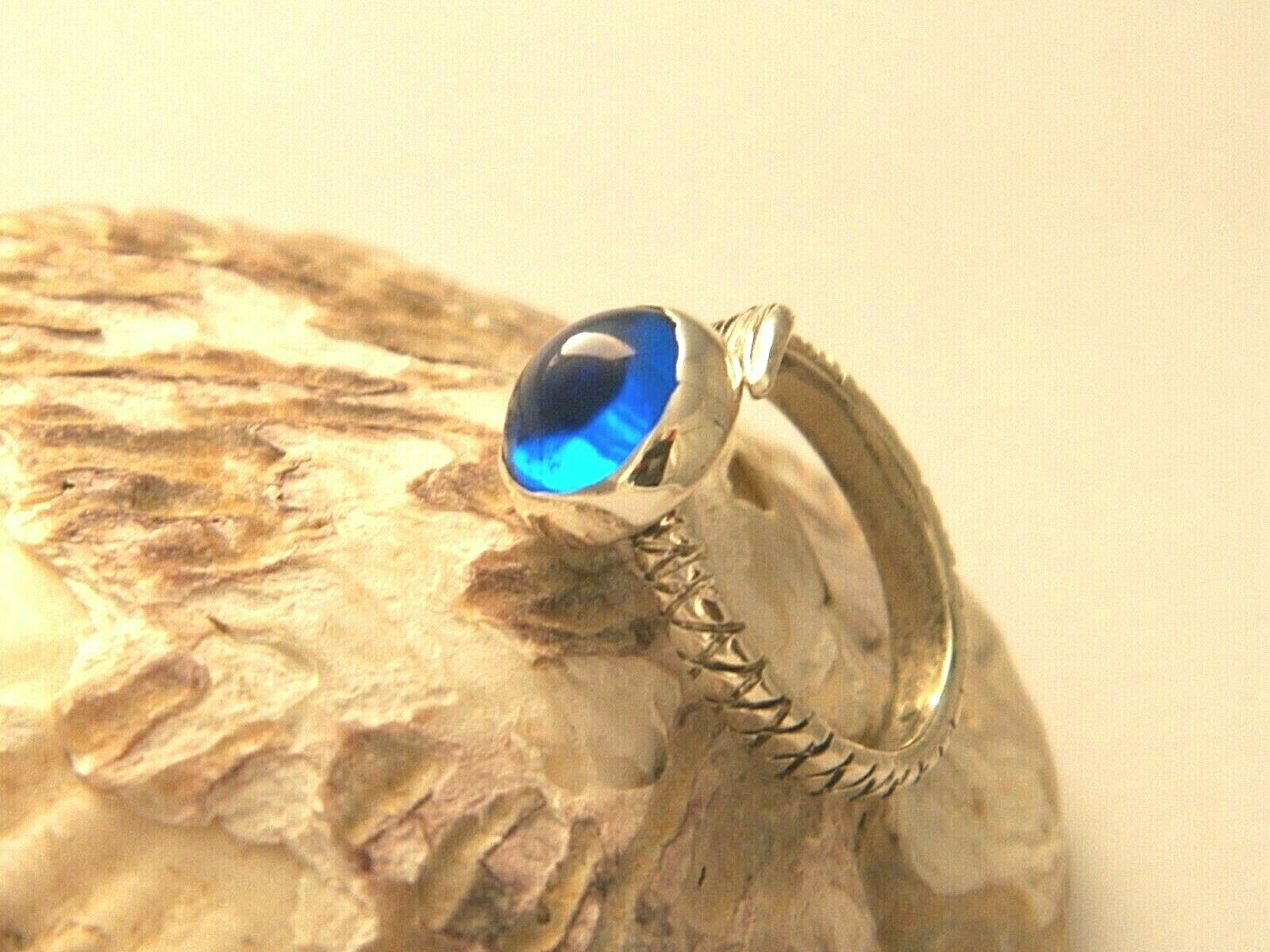 Hand Made H2O Just Add Water Mermaid Tail Ring Dark Blue Cabochon 10mm  925Silver