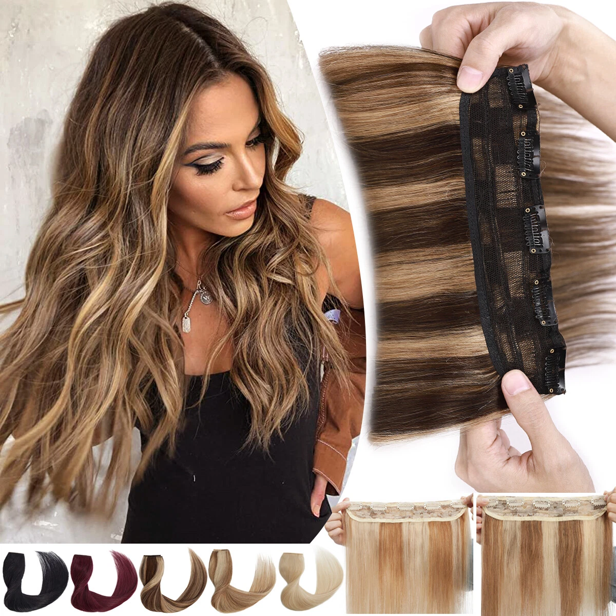 One Piece Clip In Human Hair Extensions 100 Russian Remy 3 4 Full