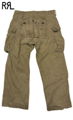 RRL RALPH LAUREN MONKEY PANTS MEN COLOR KHAKI MATERIAL LINEN SIZE