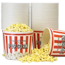 Paragon Large Disposable Popcron Buckets - Red/White (85 oz) Case of 25