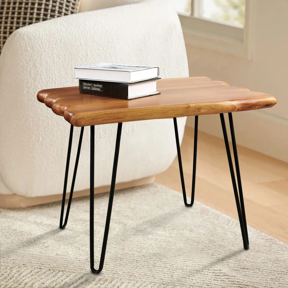 Natural Edge Coffee Table Small Square Cedar Wood Table w/ 4 Hairpin Legs 21" H - Image 2 of 4