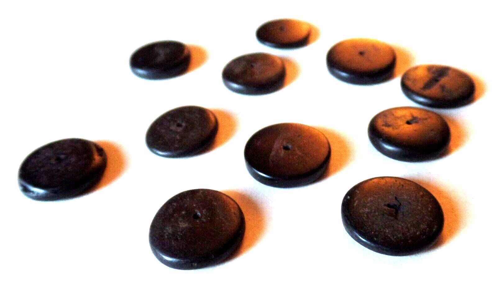 11 Antique Vintage Flat Round Black Wooden Beads (b) eBay