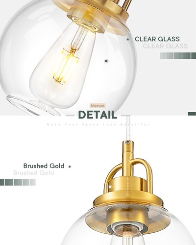 2 Pack Pendant Lights Kitchen Island, 7" Brushed Gold Pendant Light Fixtures ... - Picture 3 of 7