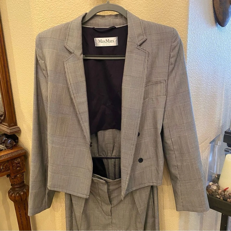 Blazer Mono MaxMara Mujer Gris 100% Lana Virgen Pata de Gallo Talla 6-DEFECTOS Foto 3 de 4