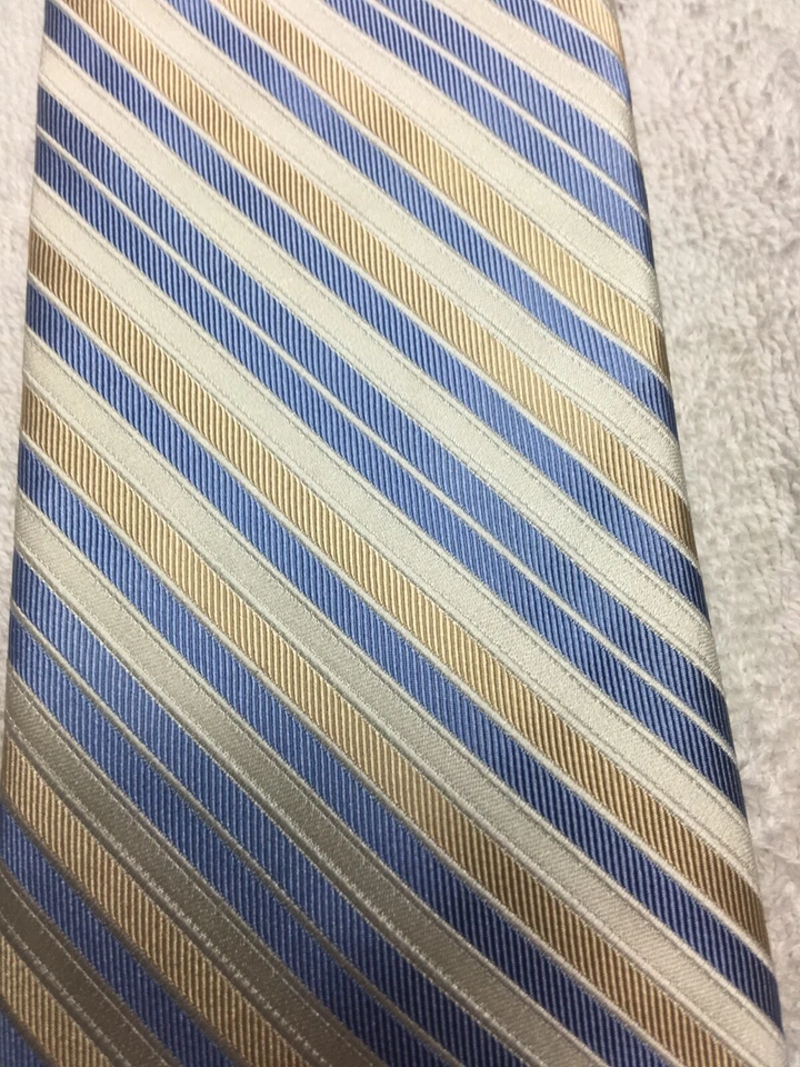 CORBATA MADISON HOMBRE BLANCO AMARILLO AZUL RAYAS 3,25 X 61 Foto 3 de 4