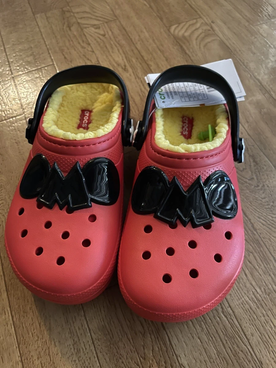 Crocs Classic Lined Disney Mickey Mouse Red Clog Shoes Toddlers ...