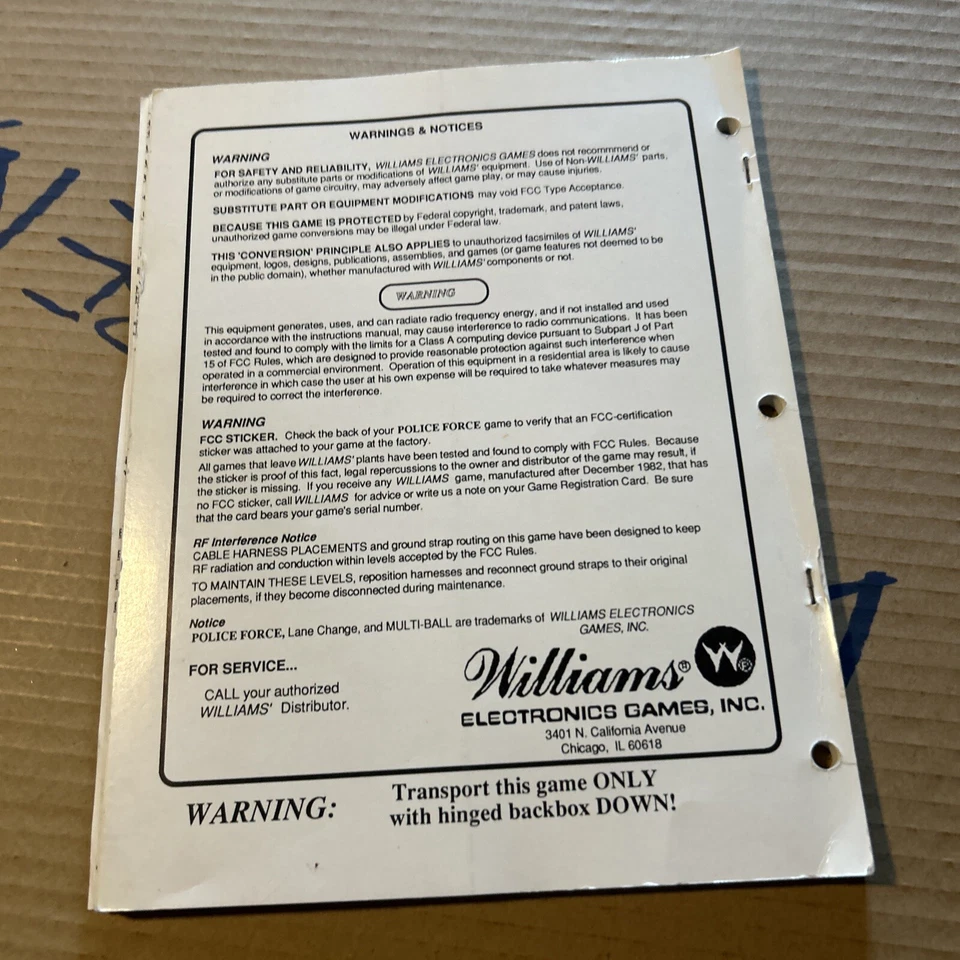 Original Police Force Williams With Schematics Pinball arcade game manual - Image 2 of 4
