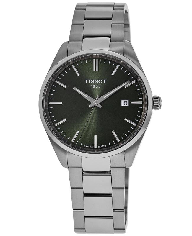 Новые мужские кварцевые часы Tissot PR 100 с зеленым циферблатом из нержавеющей стали T150.410.11.091.00