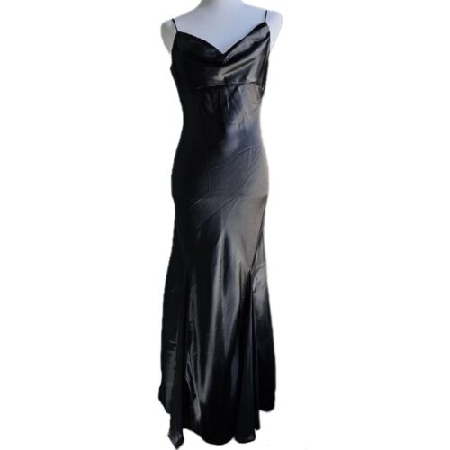 Vintage Cache Evening Gown Women's Small Black Satin Mesh Babydoll Witchy Prom