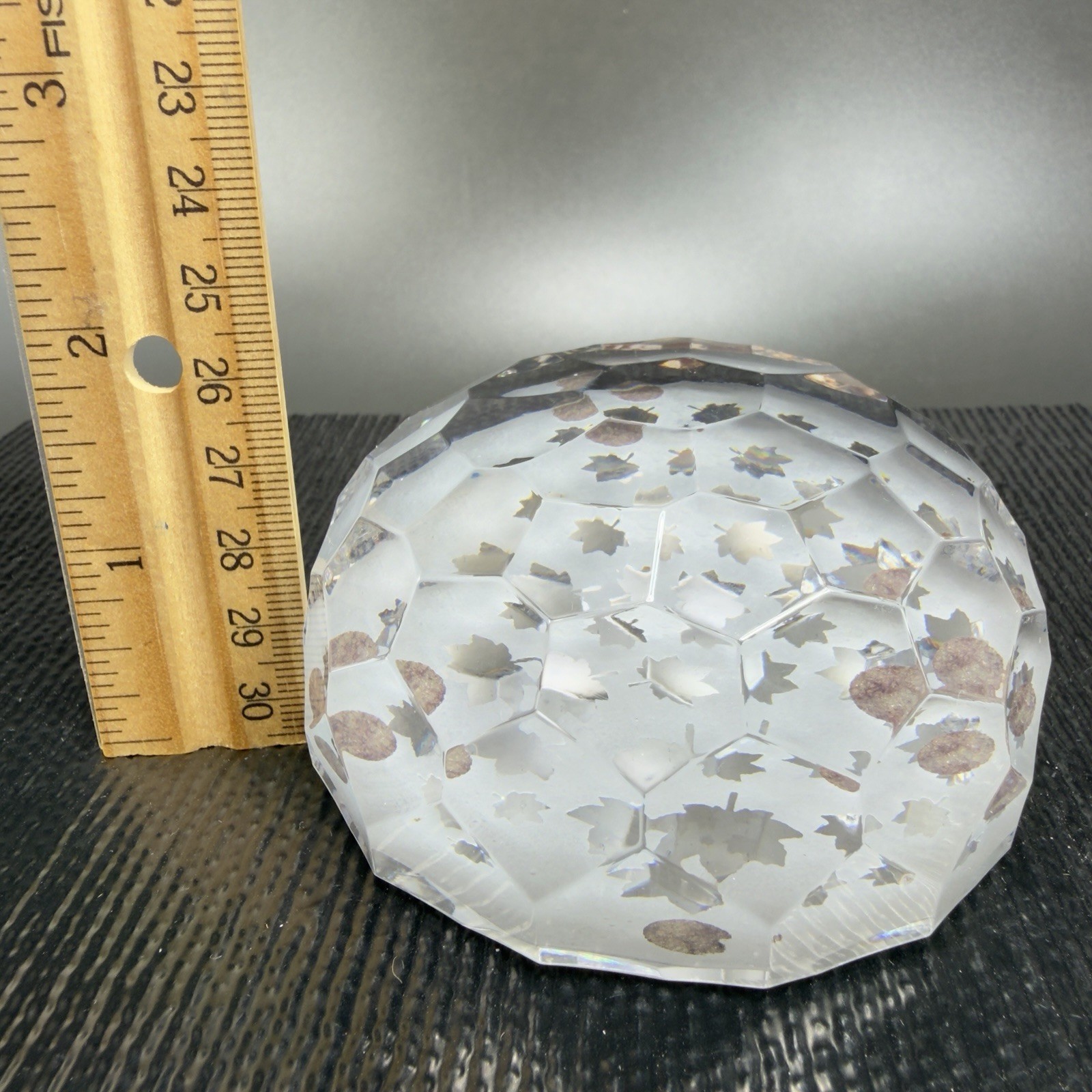 Vintage Tipperary Clear Crystal Leaf Eire Paperweight Faceted Etched Ireland VTG