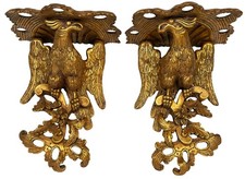 Pair Chinese Chippendale Chinoiserie Rococo Gilded Phoenix Bird Wall Brackets