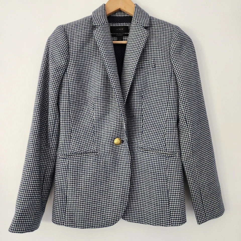 Blazer J.Crew Campbell pata de gallo mezcla de lana botones dorados talla 0 Foto 2 de 4