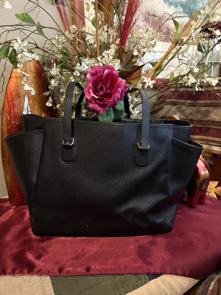 COACH Black Crossgrain Leather Diaper Bag Large Laptop Tote Shoulder Bag - Image 2 of 4