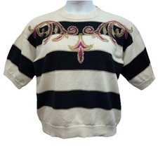 Vintage Country Suburbans Women Size L Pullover Short Sleeve Embroidered Sweater