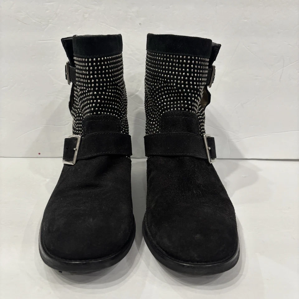 $1095 JIMMY CHOO Black Suede YOUTH Studded Biker Moto Boots Sz 11 IT 41 - Image 3 of 4
