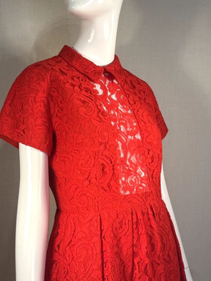 Carven HOILDAY RED Shortsleeved Lace Dress Open SIZE FR40 US8 M, Fall 2015 Party - Image 2 of 4