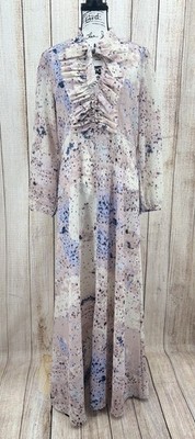 Free People x Lily & Lionel Ruffle Tie Neck Maxi Dress Large Celestial Print