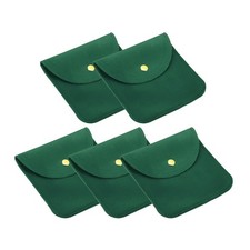 5Pack 10x10cm Jewelry Pouches with Snap Button Soft Storage Dark Green