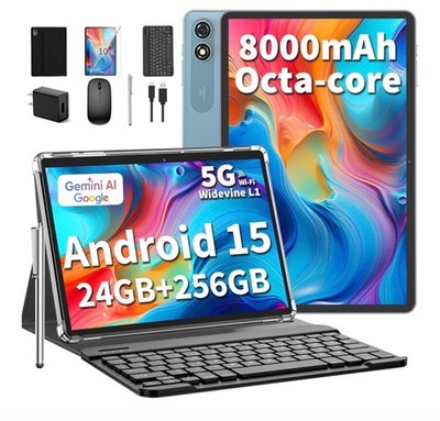 10 inch Android 15 Tablet, 2026 Tablet with Keyboard, 24GB+256GB+2TB Expand, 2 i