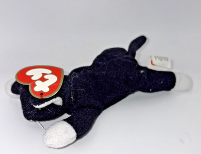 1993 Ty Beanie Babies Zip Black & White Cat Plush with Heart Tag