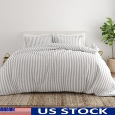Gray Striped Microfiber Duvet Cover Set 3 Piece King Soft Durable Hypoallergenic