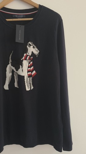 Tommy Hilfiger Womens Dog Scarf Schnauzer Terrier Navy Long Sleeve Jumper Sz XL - Picture 3 of 12