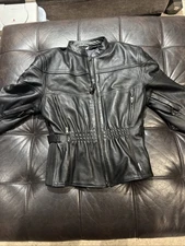 Xpert Womens Leather Motorcycle Jacket Body Armor 3M Insulated Black Size L