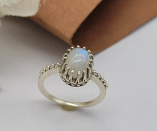 Handcrafted Rainbow Moonstone 925 Silver Ring-Bohemian Queen Crown Ring-Gift Her