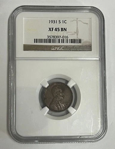 1931-S San Francisco Lincoln Wheat Cent NGC XF 45 BN Key Date 