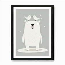 Polar Bear With Birds 2 Art Print Framed Wall Art Poster Canvas Print Picture