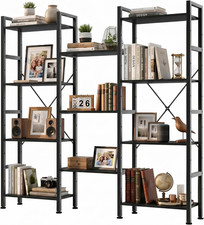 Stylish Triple Bookshelf with Metal Frame - Sturdy Open Storage Rack, Black