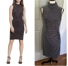 Lauren Ralph Lauren Black Shimmer High Neck Cocktail Dress 12 Sleeveless Ruched