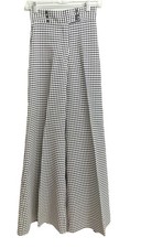 Vintage 70s Navy Blue and White Gingham Check Plaid Wide Leg Flare poly Pants S
