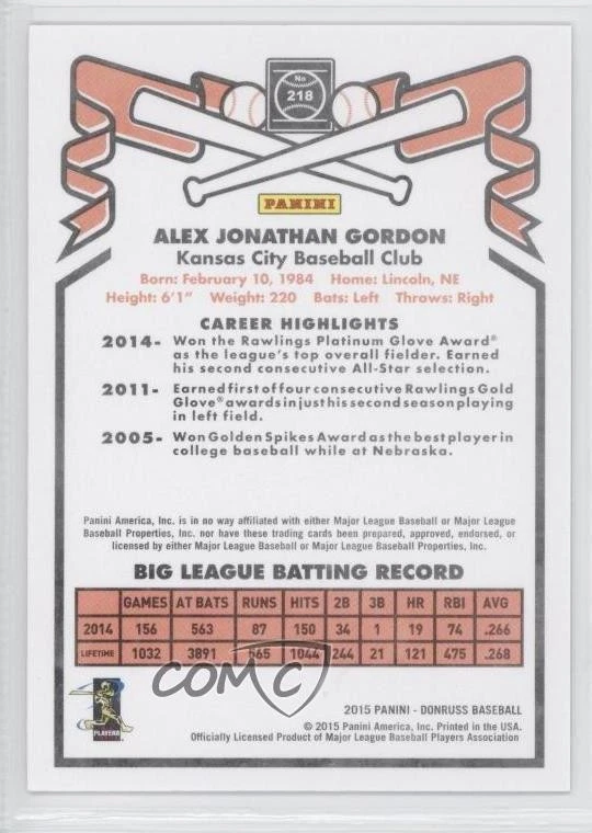 2015 Panini Donruss Inaugural 1981 Edition Press Proof Bronze /299 Alex Gordon - Image 2 of 2